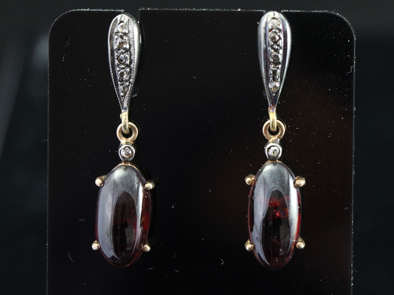 Stylish vintage cabochon garnet and diamond earrings