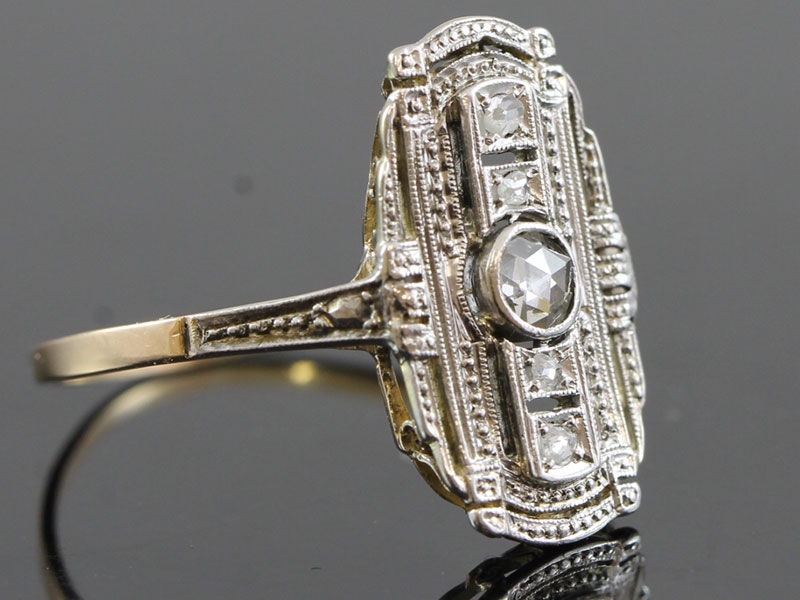 Fine diamond art deco platinum and 18 carat gold plaque ring