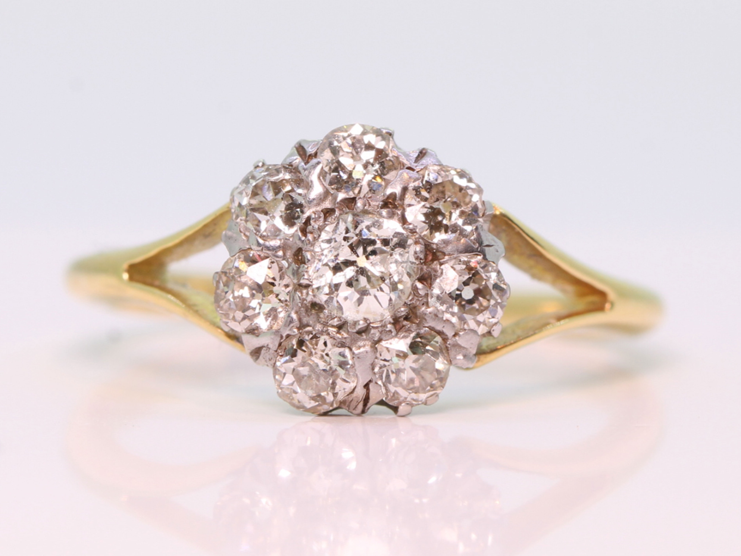 Edwardian diamond daisy 18ct gold cluster ring