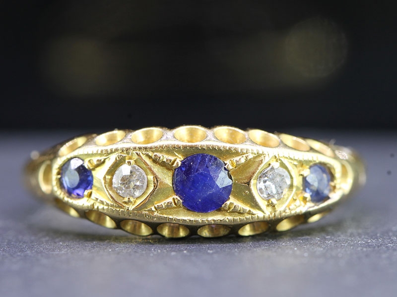 Fabulous edwardian sapphire and diamond 18 carat gold gypsy ring 