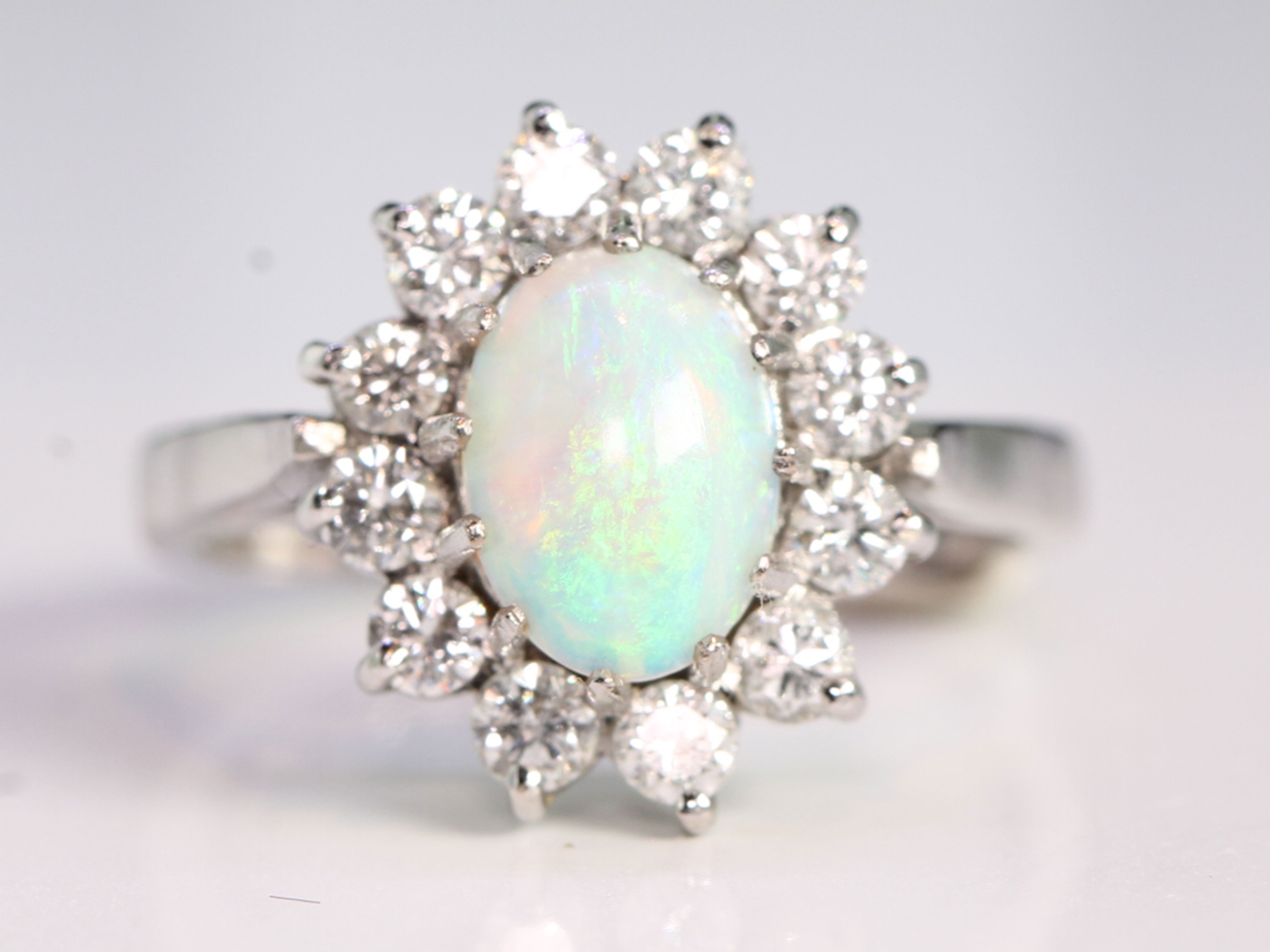 Vintage opal and diamond 18ct gold cluster ring