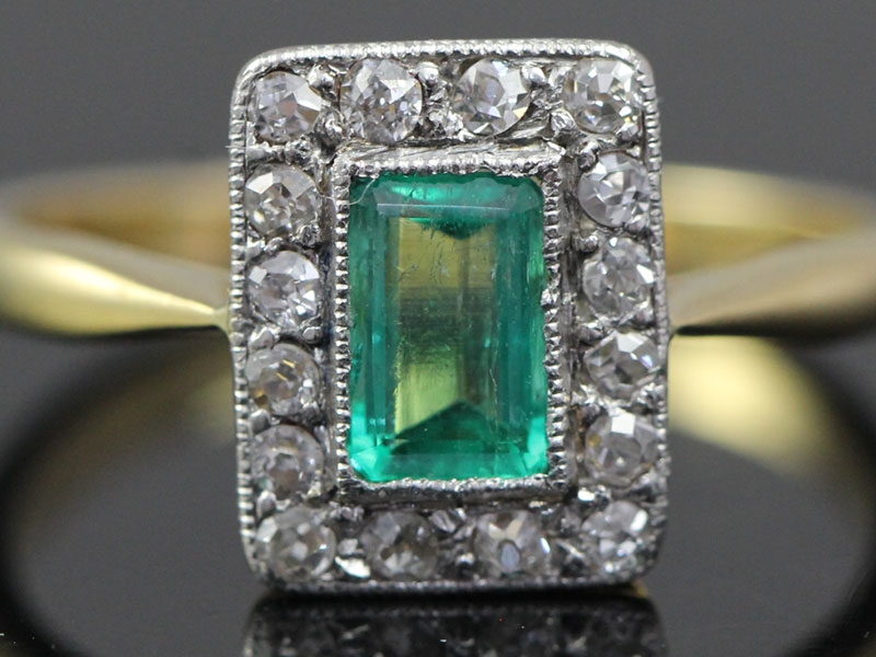Fantastic emerald and diamond 1920s 18 carat gold ring