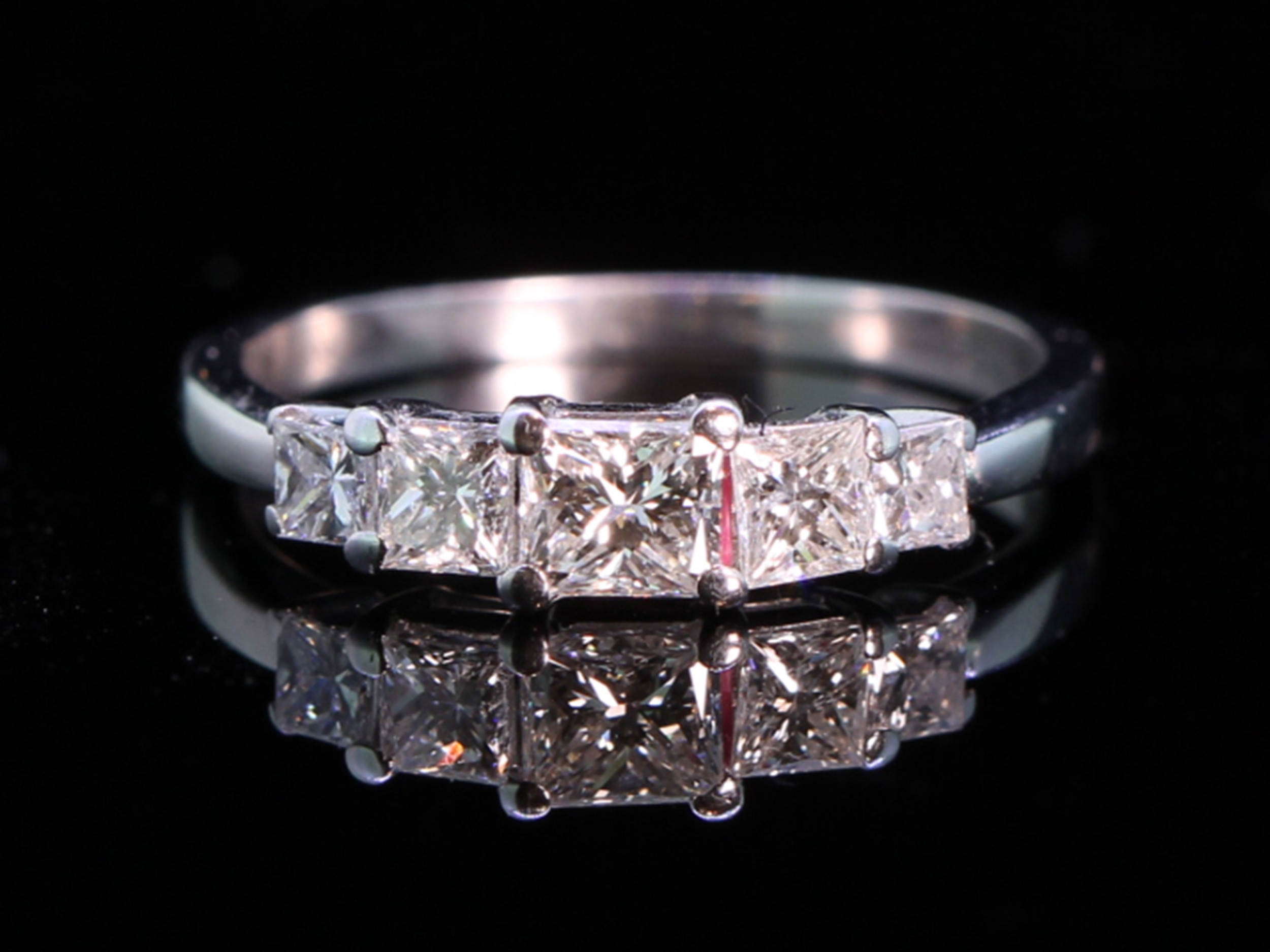 Vintage five stone princess cut diamond 18ct gold ring