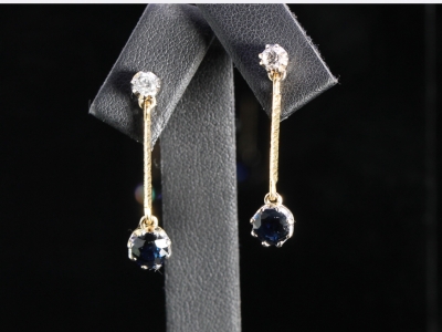  Vintage Diamond and Sapphire 18ct Gold Drop Earrings
