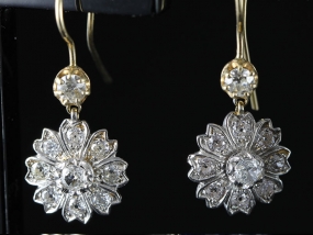 RADIANT 15 CARAT GOLD DIAMOND FLOWER CLUSTER DROP EARRINGS