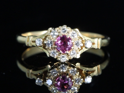 Vintage Victorian Style Ruby and Diamond 18ct Gold Cluster Ring
