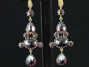 REMARKABLE VICTORIAN INSPIRED BOHEMIAN GARNET AND DIAMOND SILVER EARRINGS