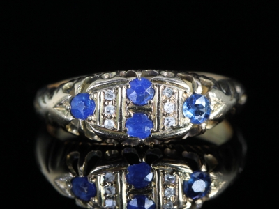 Edwardian Sapphire and Diamond 18ct Gold Gypsy Ring