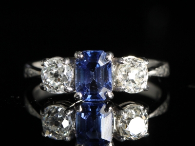 Art Deco Sapphire and Diamond Platinum Trilogy Ring