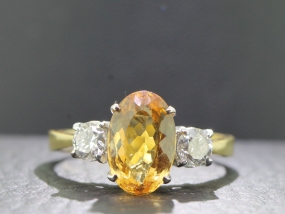 FABULOUS IMPERIAL TOPAZ AND DIAMOND TRILOGY 18 CARAT GOLD RING