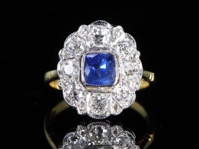 Vintage Sapphire and Diamond 18ct Gold Cluster Ring