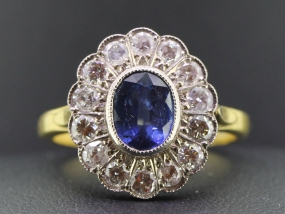 GORGEOUS EDWARDIAN CEYLON SAPPHIRE AND DIAMOND 18 CARAT GOLD RING