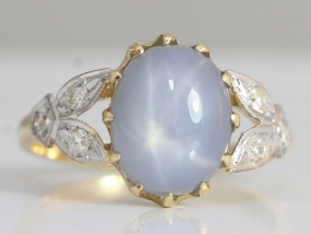 STUNNING STAR SAPPHIRE AND DIAMOND ART DECO INSPIRED 18 CARAT GOLD COCKTAIL RING