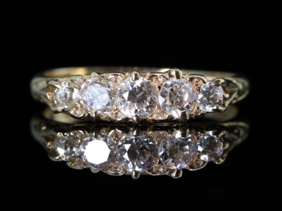 Edwardian Carved Half Hoop Diamond 18ct Gold Ring 