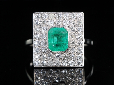 Art Deco Emerald and Diamond Platinum Ring