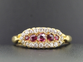PRETTY RUBY AND DIAMOND 18 CARAT EDWARDIAN CLUSTER RING