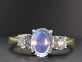 MOONSTONE AND DIAMOND 18 CARAT  GOLD TRILOGY RING
