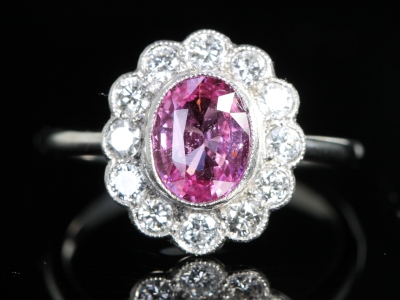 Vintage Pink Sapphire and Diamond Ring