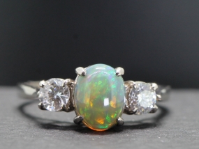 FABULOUS BLACK OPAL AND DIAMOND PLATINUM TRILOGY RING