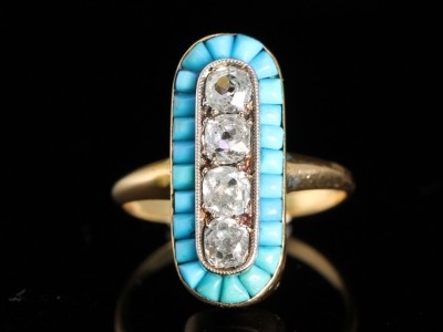 Victorian Diamond and Turquoise 18ct Gold Ring