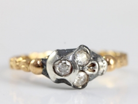 WONDERFUL DIAMOND SKULL SILVER AND 22 CARAT GOLD RING