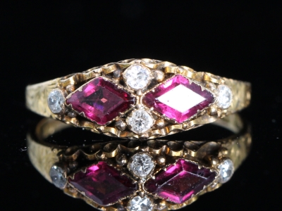 Edwardian Almandine Garnet and Diamond 15ct Gold Ring