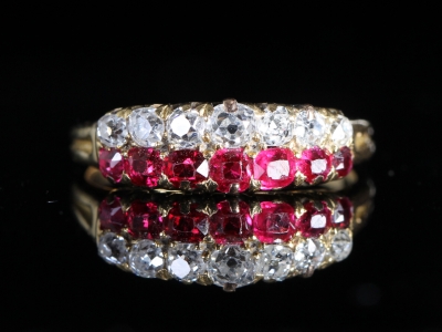 Edwardian Double Row Ruby and Diamond 18ct Gold Ring