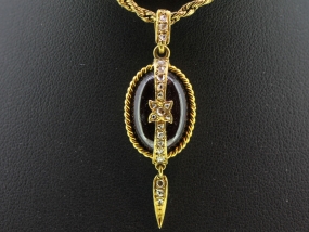 MAGNIFICENT GARNET AND DIAMOND MOURNING PENDANT 