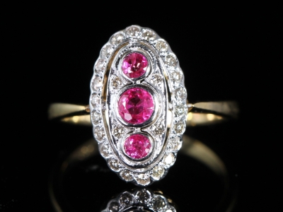  An Estate Navette Ruby and Diamond 18ct Gold Ring