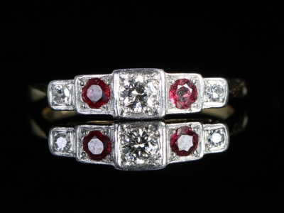 Art Deco Ruby and Diamond Platinum and 18ct Gold Ring