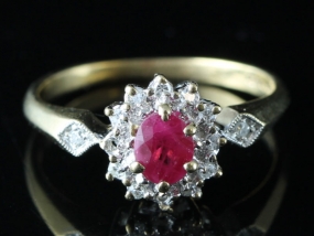 ORNATE RUBY AND DIAMOND CLUSTER 9 CARAT GOLD RING