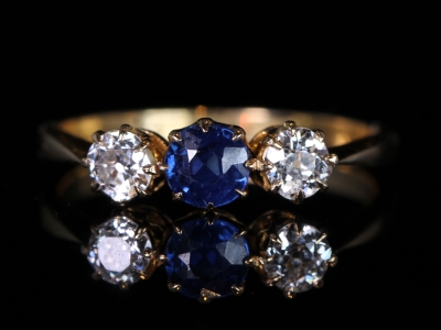 Edwardian Natural Sapphire and Diamond 18ct Ring