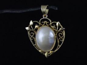 STUNNING ART NOUVEAU NATURALLY COLOURED BLISTERED PEARL 15CT GOLD PENDANT