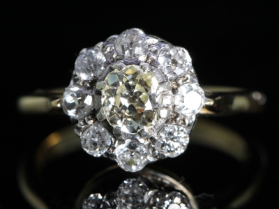 Edwardian Old Mined 2ct Diamond 18ct Gold Cluster Ring