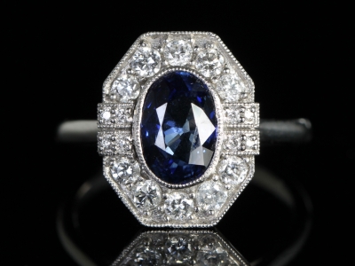 Vintage Sapphire and Diamond Platinum Cluster Ring