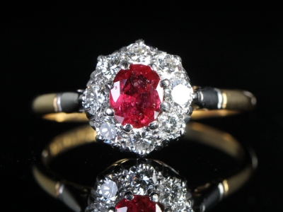 Art Deco Ruby and Diamond Platinum and 18ct Gold Cluster Ring