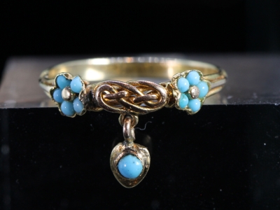  Victorian Forget Me Not and Heart Love Knot 18ct Gold Ring