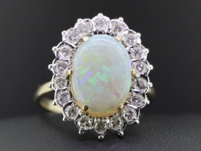 GORGEOUS OPAL AND DIAMOND 9 CARAT GOLD CLUTER RING