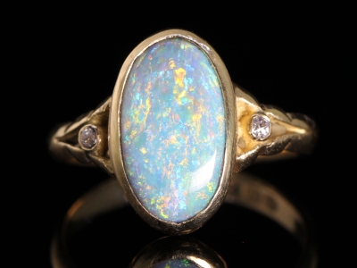 Edwardian 2ct Black Opal and Diamond Ring