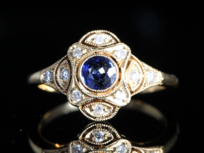 Art Deco Style Sapphire and Diamond 18ct Gold Ring