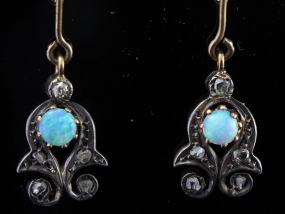 STUNNING EARLY VICTORIAN OPAL AND DIAMOND EARRINGS