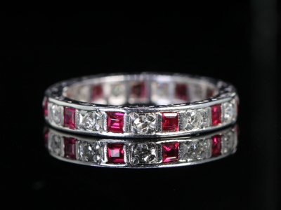Art Deco Ruby and Diamond 18ct Gold Full Eternity Ring