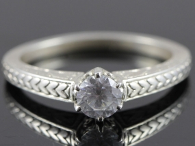 ROMANTIC ART NOUVEAU INSPIRED ENGAGEMENT 18 CARAT WHITE GOLD RING