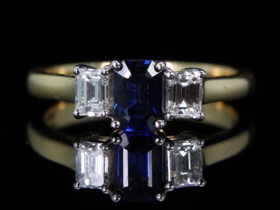 Vintage Sapphire and Diamond 18ct Gold Trilogy Ring