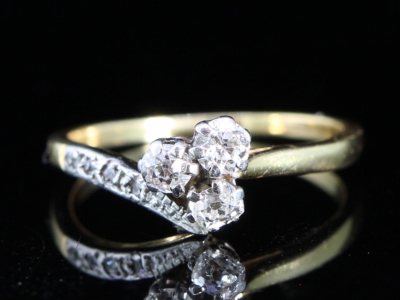 Edwardian Diamond Clover Trilogy 18ct Gold Ring